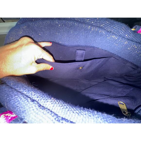 NWT Embroidered Floral Beaded Tote Bag Navy Pink Purple Shoulder Bag - Picture 5 of 7